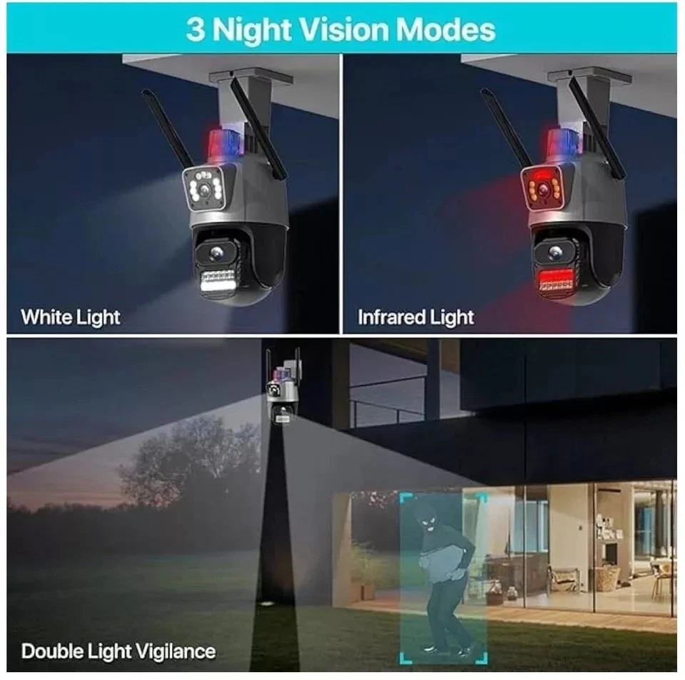 TELECAMERA IP 8MP 4K ESTERNO WIFI PTZ 2 OBIETTIVO DOPPIO SCHERMO 8X ZOOM CCTV - Immagine 3 di 4