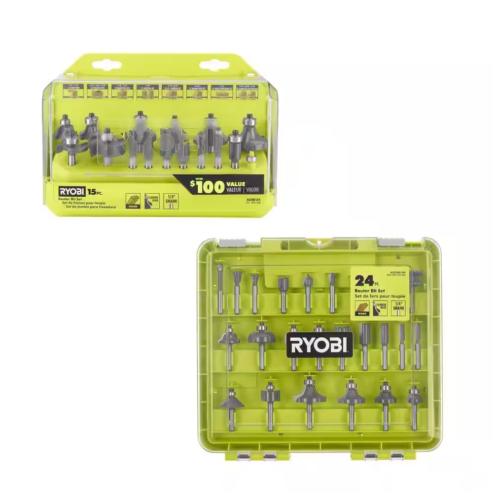 Ryobi 24 Piece Router Bit Set with 15 Piece Shank Carbide Router