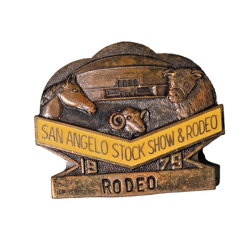 Vintage 1979 San Angelo Stock Show & Rodeo Souvenir Pin Bronze Tone Collectible