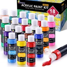 18 Colors Acrylic Paint Set 2oz Bottles for Canvas Rock Wood Fabric Crafts