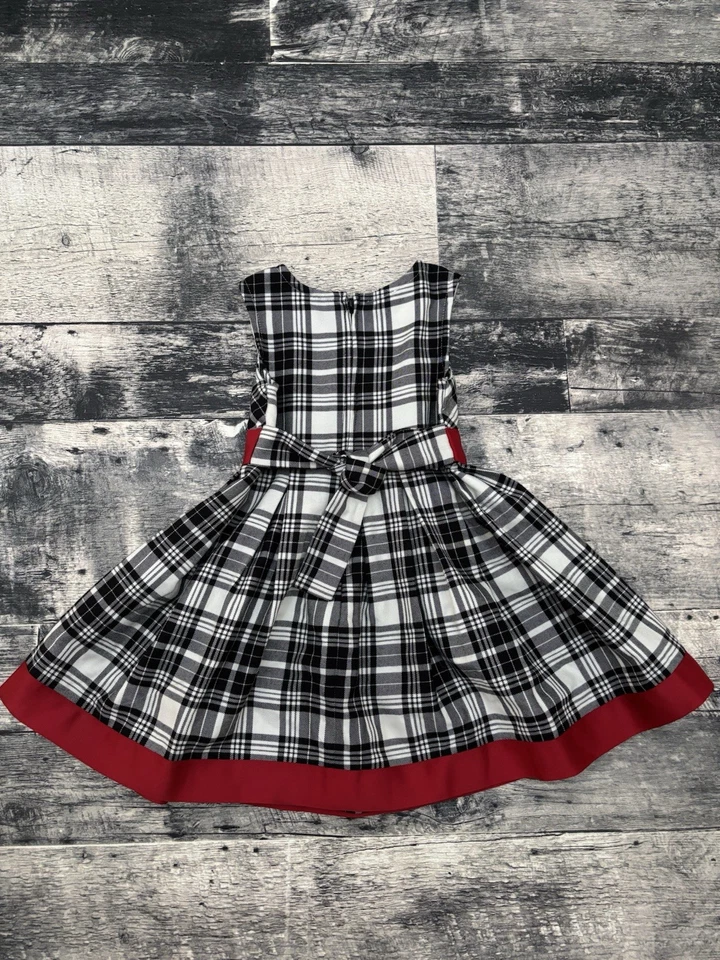 Vestido de vacaciones Bonnie Jean para niñas talla 3/3T rojo negro blanco lazo a cuadros Foto 3 de 4