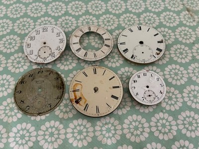 Antike Emaille Taschenuhr Zifferblätter Restposten x 6 Dienste Fähnrich & andere 