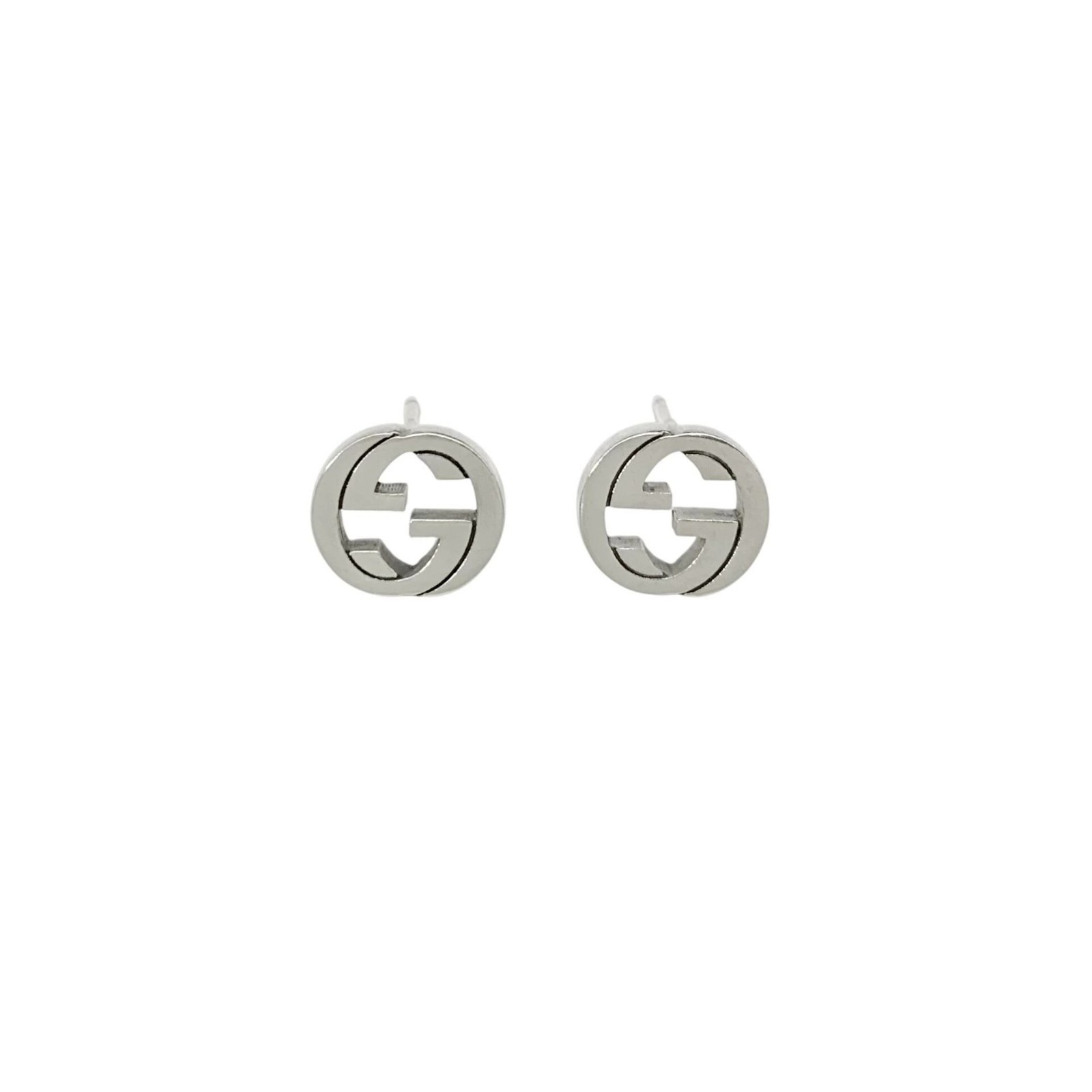 GUCCI Interlocking G Silver 925 Mini Round GG logo Pierced Earrings with box