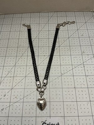 Heart Necklace with black leather woven chain 15'' as shown very nice