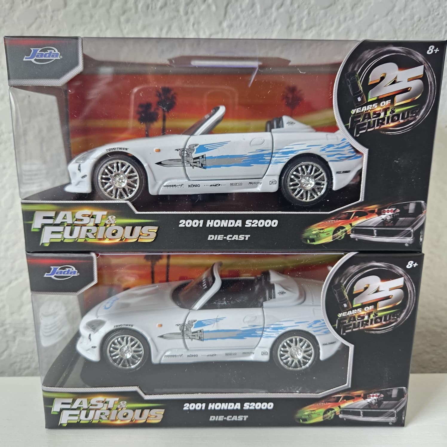 Jada Toys 25 Years of Fast & Furious 2001 Honda S2000 1/32 White color Set of 2