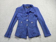St. John Blazer Jacket Women 4 Wool Rayon Knit Blue Textured Made USA Designer