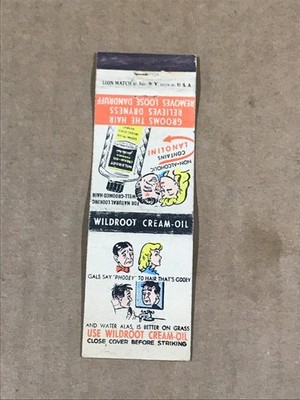 Vintage Wildroot Cream Oil - Matchcover, Matchbook