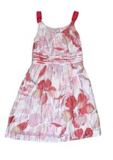 Ann Taylor Loft Floral Hibiscus Linen Blend Crinkle Tank Dress White Coral Sz 4