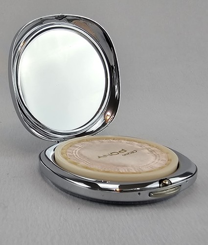 Vintage PONY Floral Powder Compact - unbenutzt Puff & Screen, Spiegel, Silber Etui - Bild 1 von 12