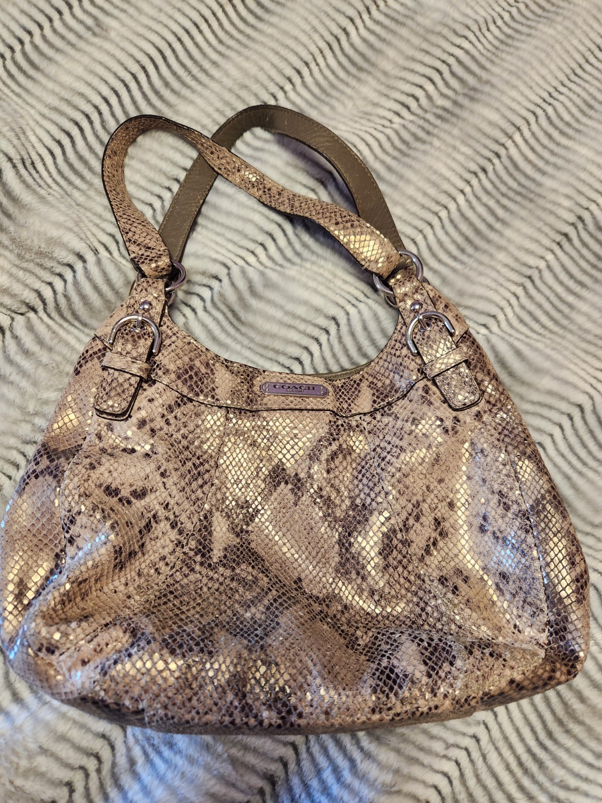 Coach Maggie Python Madison Embossed Leather Beig… - image 9