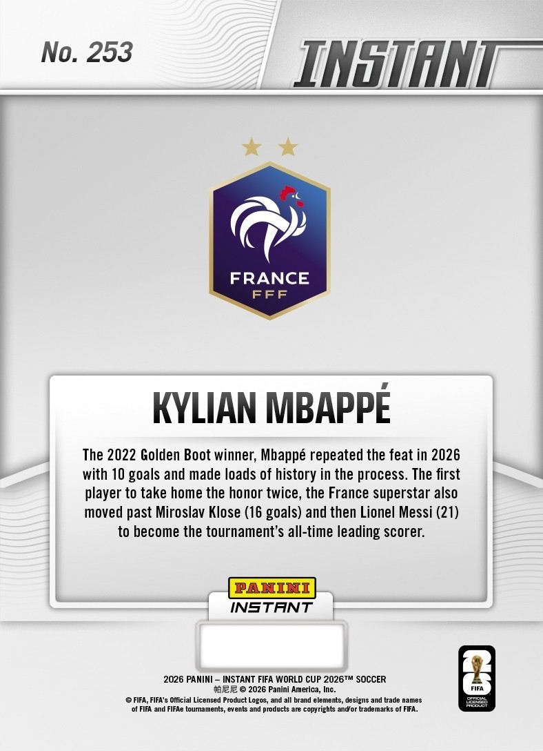 2026 Panini Instant FIFA World Cup #253 Kylian Mbappe France - QTY view 2