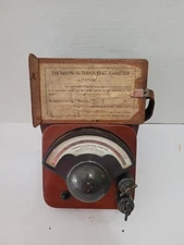 Thomson Alternating Ammeter Meter  w/ Wood Case - Early Tube Radio GE Antique