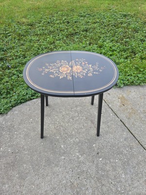 Vintage L. Hitchcock Stenciled Black & Gold Small Oval Folding