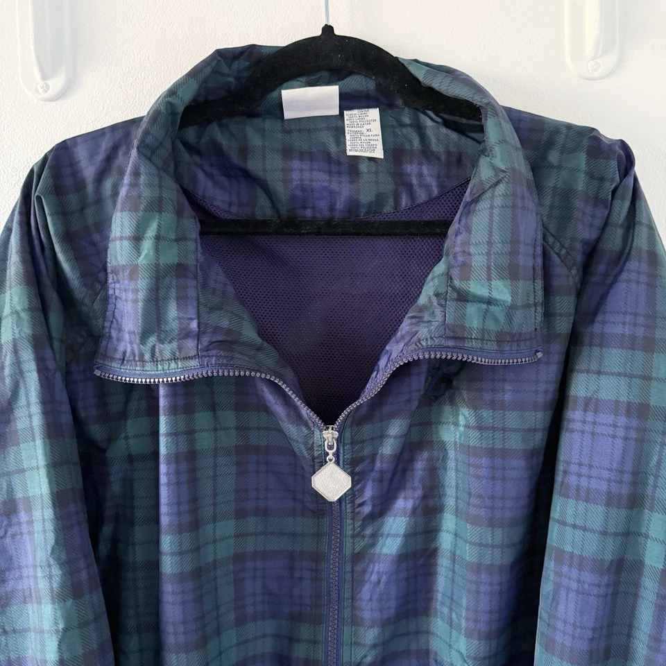 Винтажный 90-х JERZEES черный часы Tartan клетку ветровка куртка на молнии куртка - Изображение 3 из 4