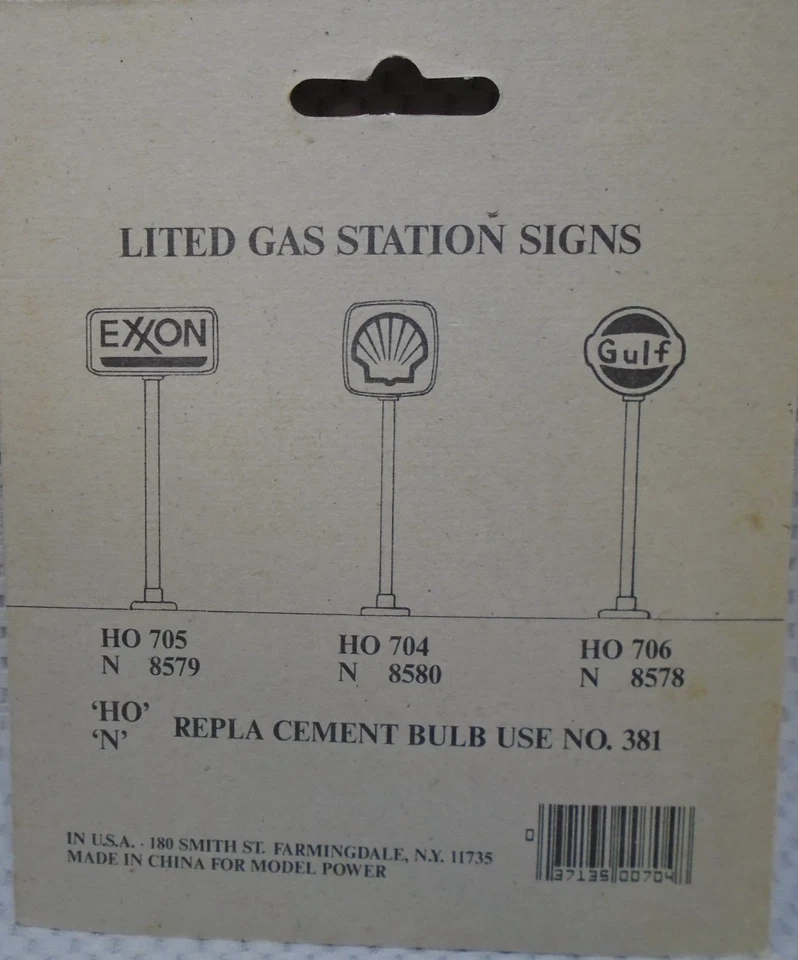 Model Power 704 HO SCALE 2 brass LIGHTED SHELL GAS STATION SIGNS NEW IN PACKAGE - Image 2 of 2