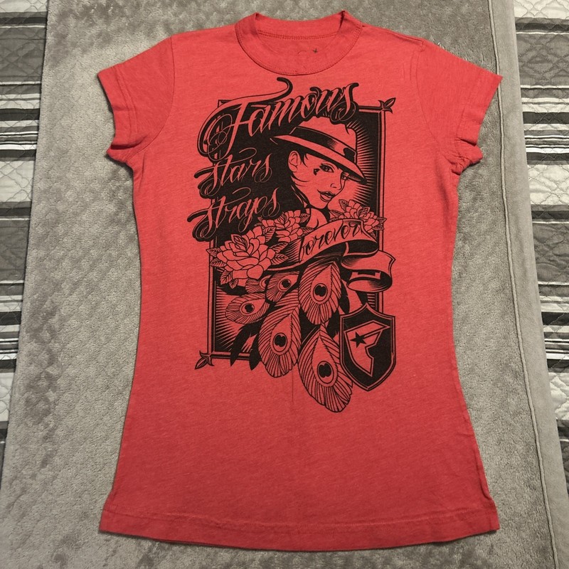 FAMOUS STARS AND STRAPS Shirt Y2K Rare Size Small Womens Red