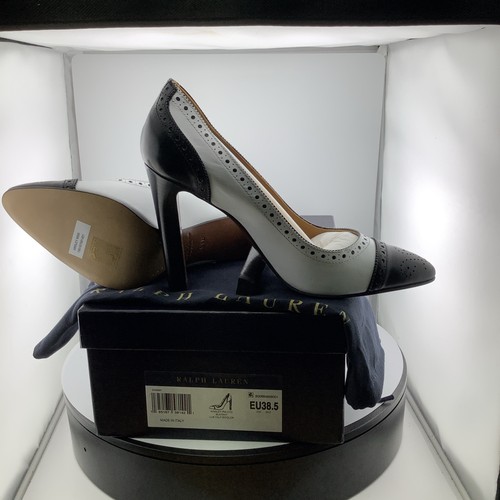 NIB Ralph Lauren Ainsley Black And White Women’s Shoes Heels 8..38.5 - Picture 3 of 3