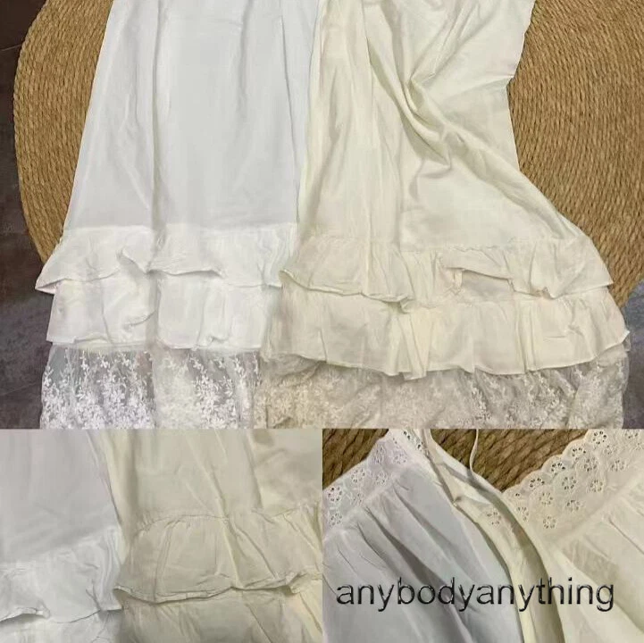 OFF WHITE Abito bambina Lolita vintage spaghetti cotone pizzo spalline basic sling dress estivo