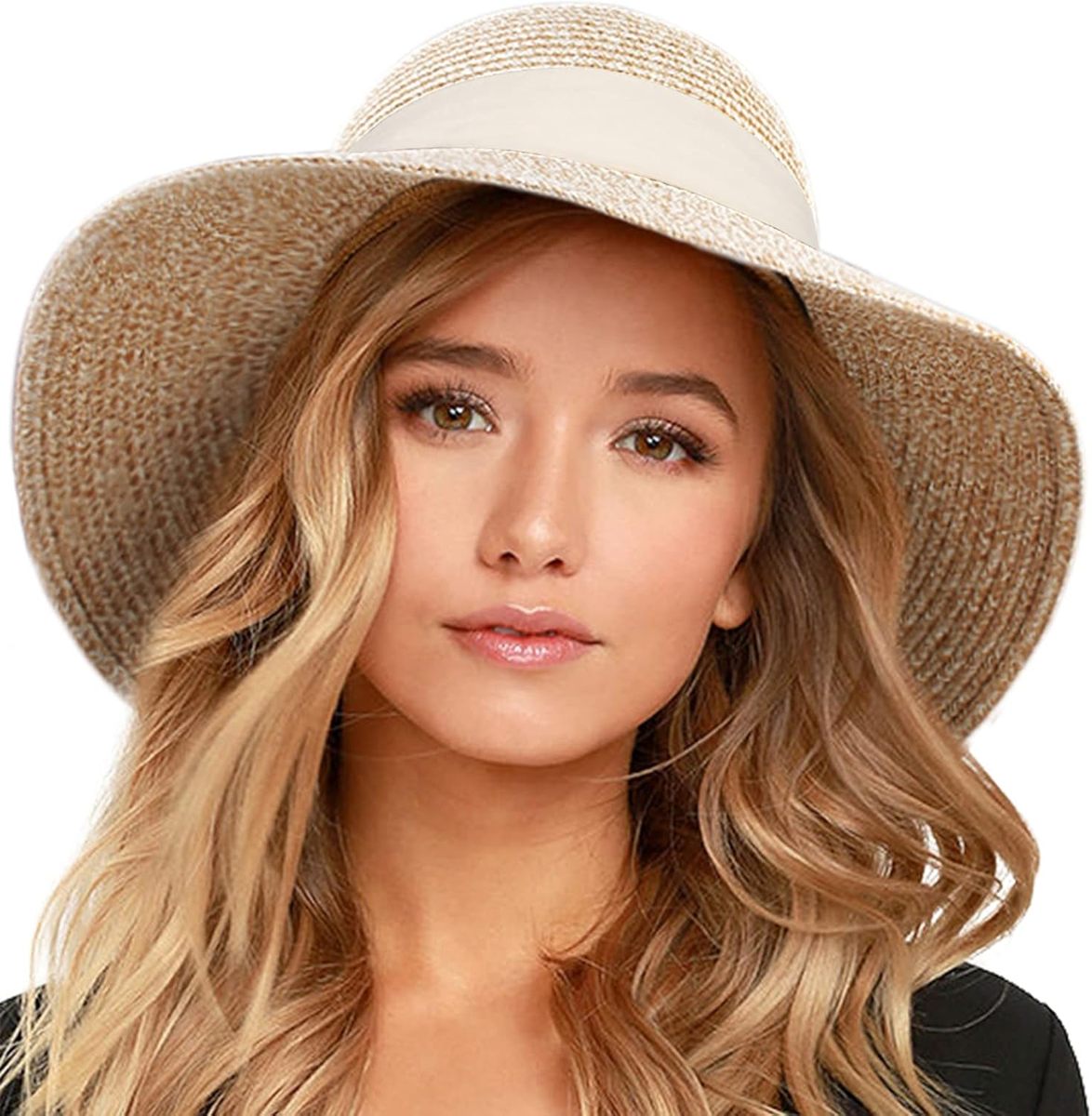 Womens Beach Sun Straw Hat UV UPF 80+ Travel Foldable Brim  display picture 2