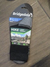 BRIDGEDALE MEN'S HIKE LIGHTWEIGHT MERINO ANKLE HEIGHT BLACK SOCKS  SIZE LARGE