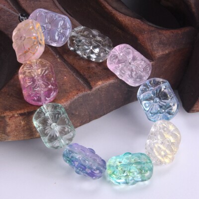 10pcs 18x13mm Emboss Flower Handmade Lampwork Glass Loose Beads For DIY Jewelry