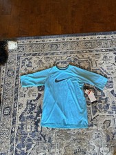 Nike SWIM Dri-FIT UV Swim Shirt Aqua Blue Short Sleeve Kids Boys Large