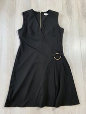 Calvin Klein Black Stretch V-Neck Gold Buckled Fit And Flare Dress Sz 10