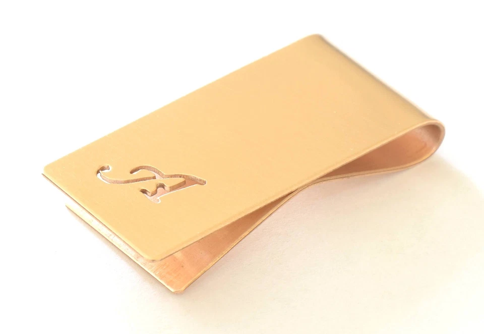 Bronze Money Clip Personalized with Hand cut Calligraphy inspired Initial - Image 4 of 4