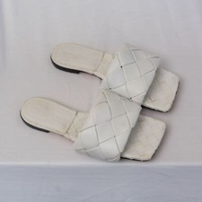 Bottega Veneta Lido Flat Slides White Intrecciato Leather EU 39.5 / US 9.5