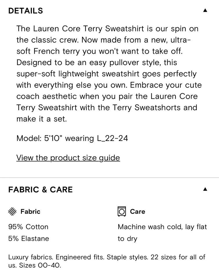 Sudadera Universal Estándar Lauren Core Terry Mujer’s Mediana 18-20 Negra Suave Foto 2 de 4