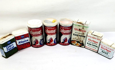 Calumet Durkee Kroger Spice Cans Assorted Allspice Celery Flakes Sage Pepper