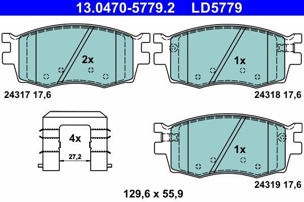 ATE 13.0470-5779.2 Bremsbelagsatz, Scheibenbremse FüR Hyundai KIA-image