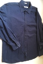 Men's Navy Blue Striped CALVIN KLEIN LongSleeve ButtonFront Shirt 100 Cotton XL