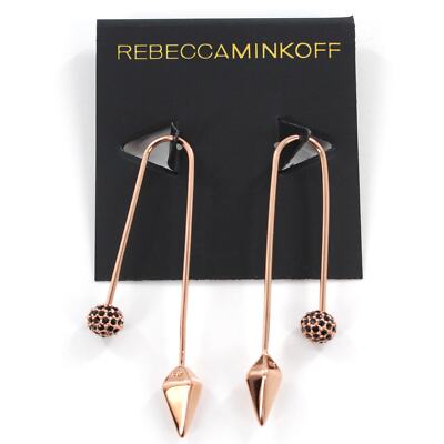 Rebecca Minkoff Rose Gold Threaded Pave Crystal Ball Earrings $48 Tags #RM316