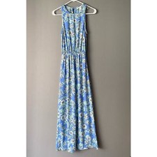 H&M sz 2 blue green halter floral boho maxi sundress