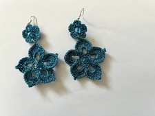 Orecchini Pendenti Turchesi Fatti A Mano All'uncinetto Nuovi