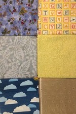 Set Of 6 Assorted Fat Quarters Blue YellowGreen Teal Pink Tan 100 Quilt Fabric