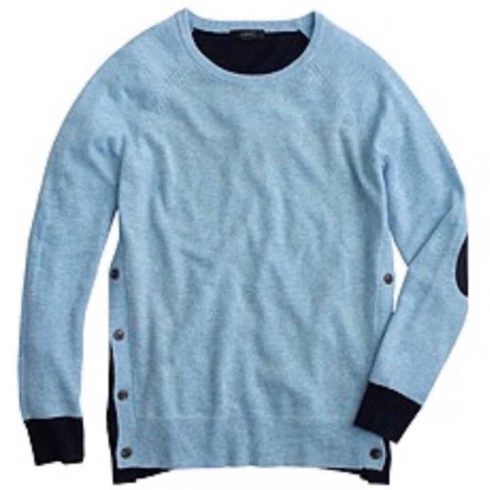 J. Crew Blue Wool Angora Blend Elbow Patch Sweater XS Preppy Button Detail  | eBay