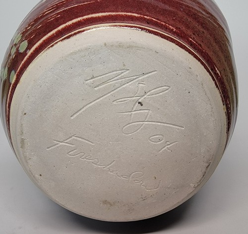 Hand Thrown Art Pottery Fireshadow Signed Vase North Carolina 2004 Rich Red Sage - Picture 7 of 7