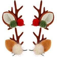 2 Pairs Christmas Hair Clips, Christmas Hairpin Reindeer Antler Hair Clips