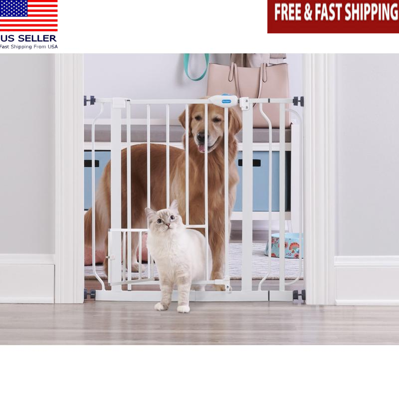 Extra Wide Walk Through Pet Gate W/ Small Door Pressure Mount 30in Tall New