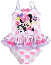 Disney Store Minnie Mouse 2 PC Deluxe Swimsuit Polka Dots Pink Tankini Toddler