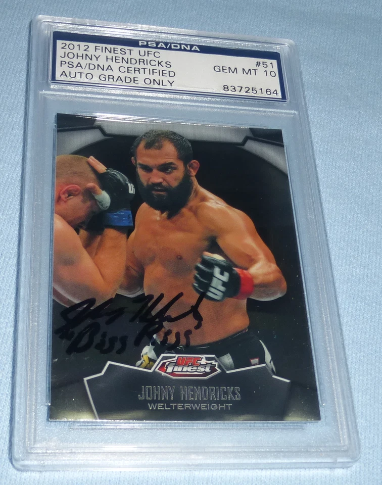 Tarjeta firmada por Johny Hendricks 2012 Topps Finest UFC #51 PSA/DNA gema como nueva 10 automática Foto 2 de 4