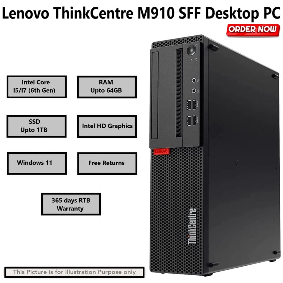 Lenovo ThinkCentre M910 SFF Intel Core i7 6700 64GB RAM 1TB SSD Wi-Fi Enabeld PC - Image 2 of 4