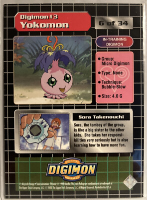 Sora & Yokomon 1999 Bandai Digimon Foil Prizm In-Training Card #6