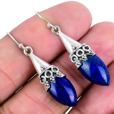 Trendige Ohrringe Lapislazuli Stein massiv Sterlingsilber neu Ohrhänger Schmuck