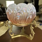 Fenton Opalescent Pink Lily Of The Valley Rose Bowl Candle Holder W/ Brass Stand