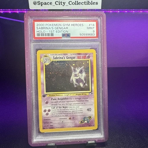 Pokemon TCG Sabrina's Gengar 14/132 1st Edition Gym Heroes 2000 PSA 9 SWIRL🌀