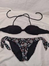 Gorgeous Black ATMOSPHERE halterneck bikini top bottom set size 10 12