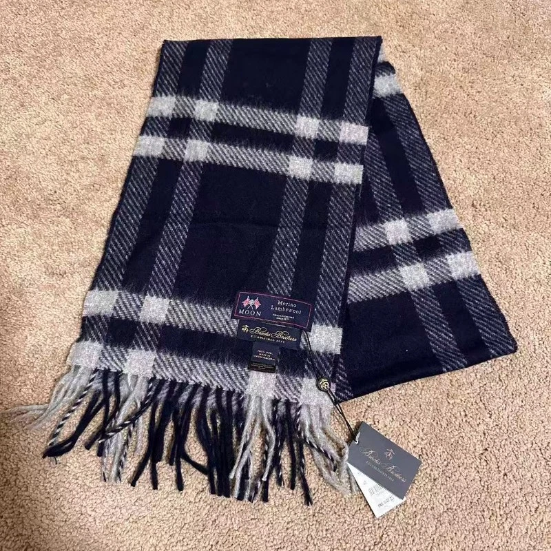 BROOKS BROTHERS1818 羊羔毛围巾棕褐色格子 60x12 英国制造礼物就绪  — 第 4/4 张图片